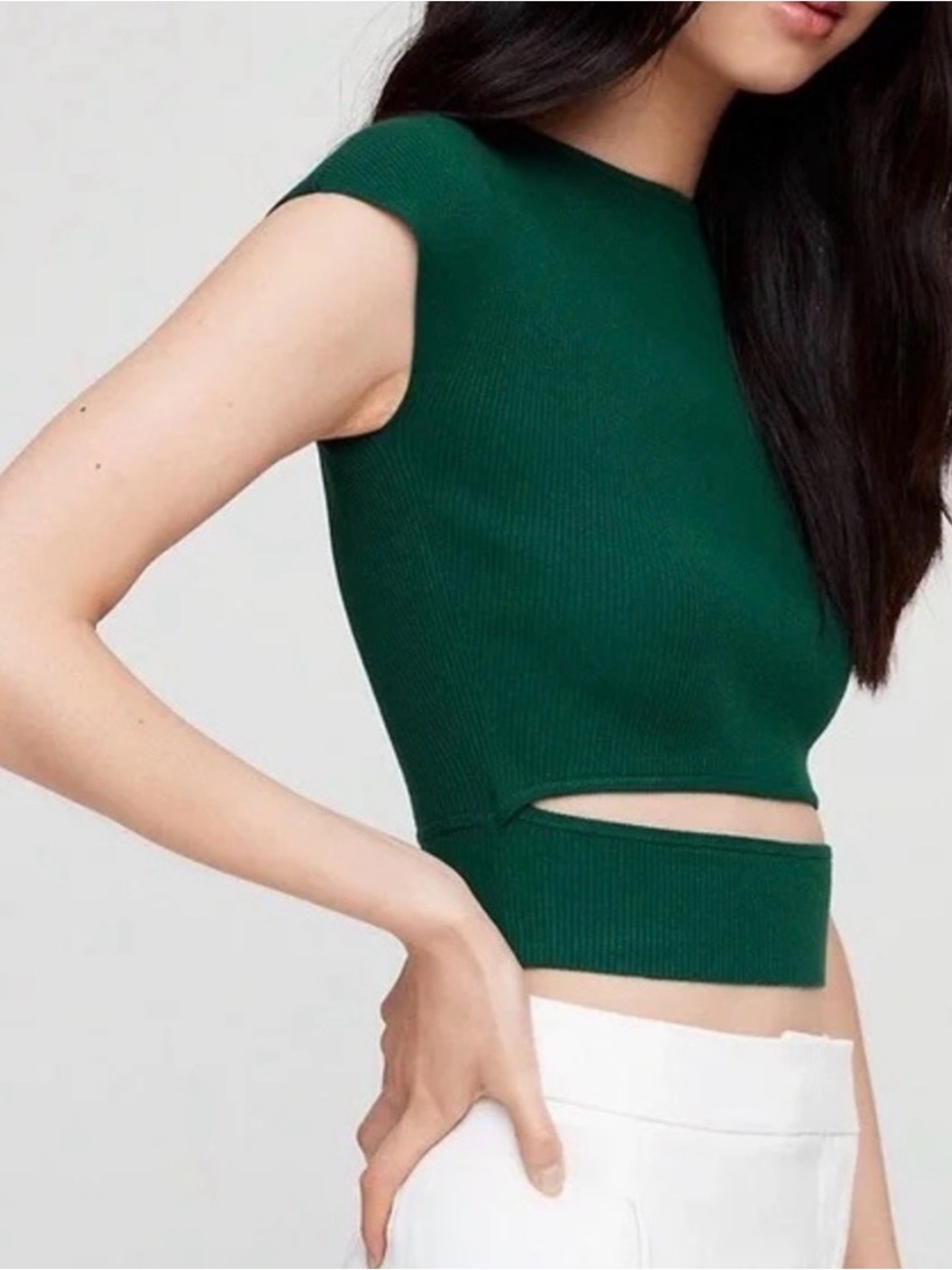 Wilfred Green Sculpt Knit Cut Out Crop Top - Size Small